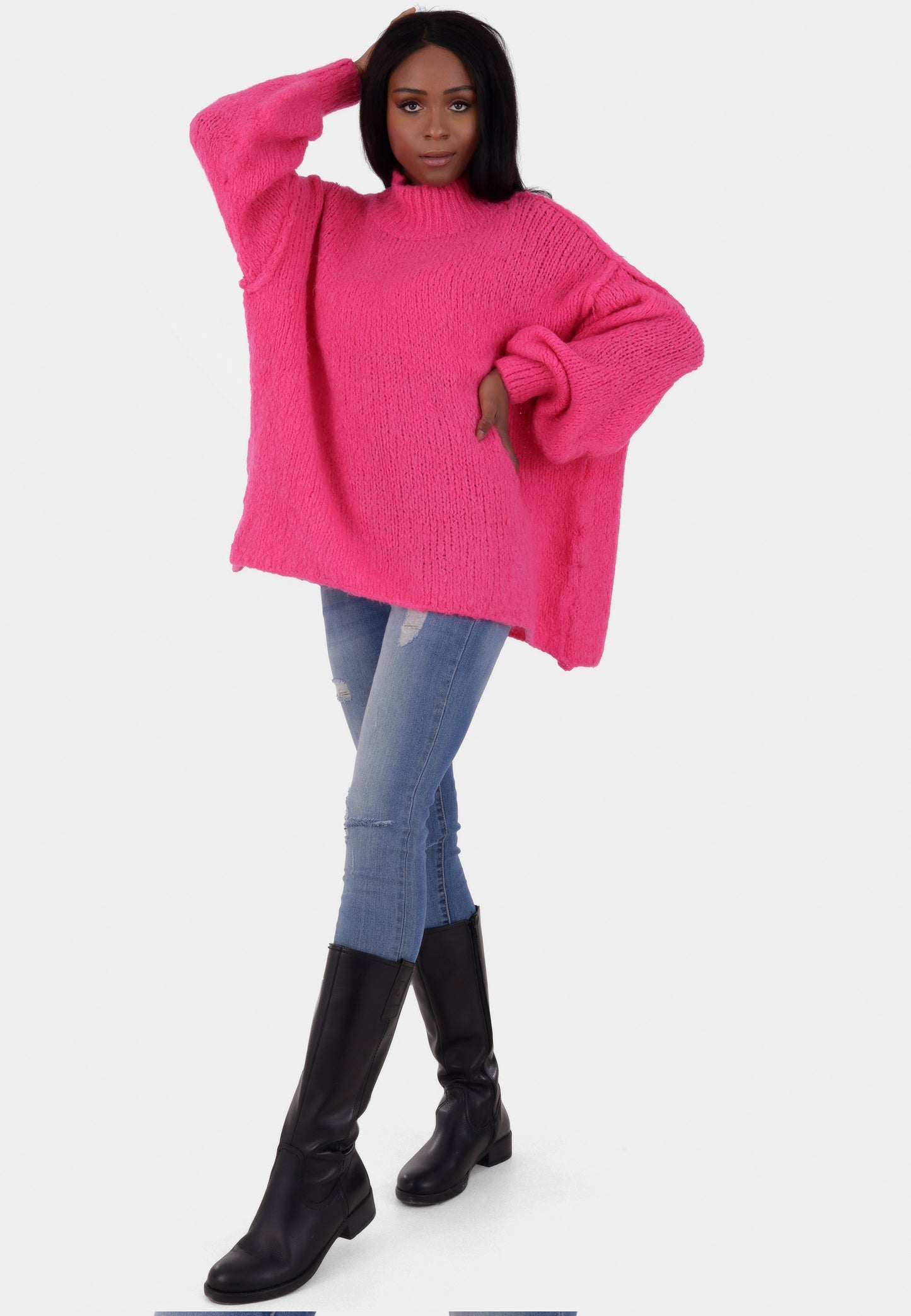 Oversized Strickpullover mit Stehkragen