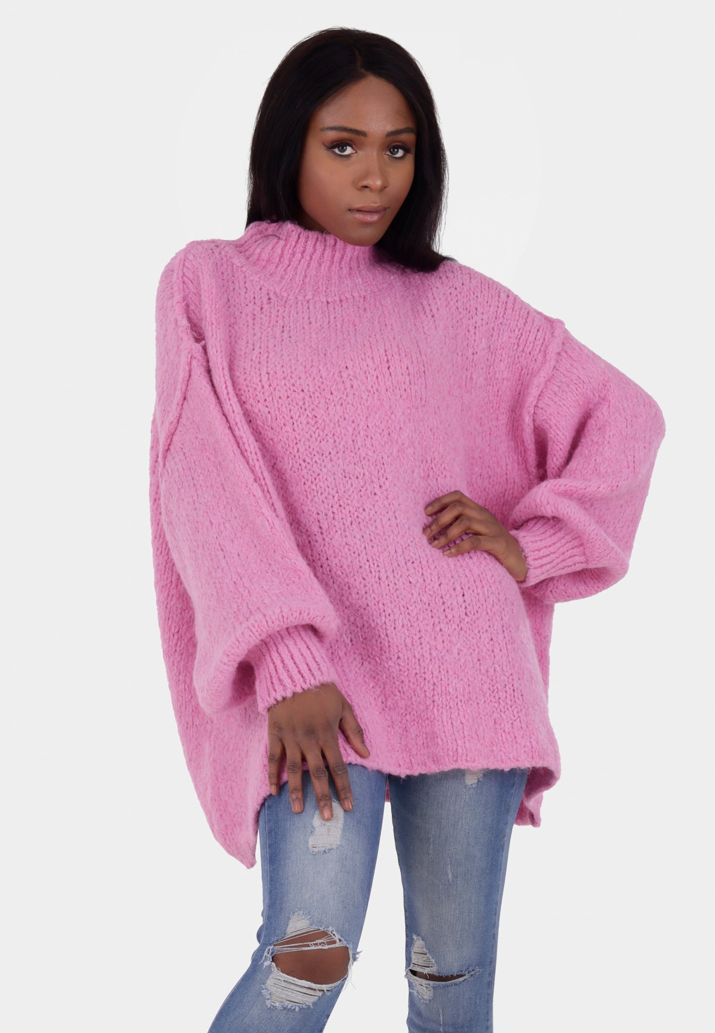 Oversized Strickpullover mit Stehkragen