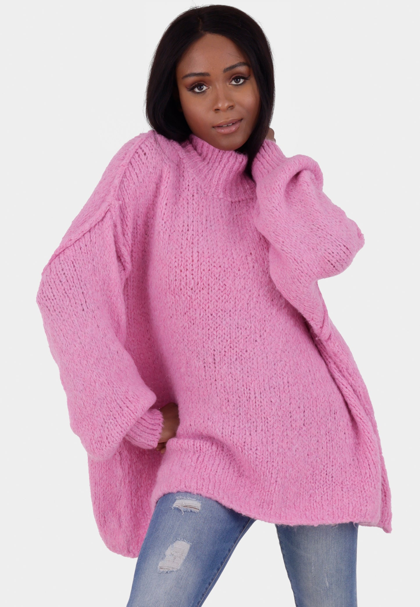 Oversized Strickpullover mit Stehkragen