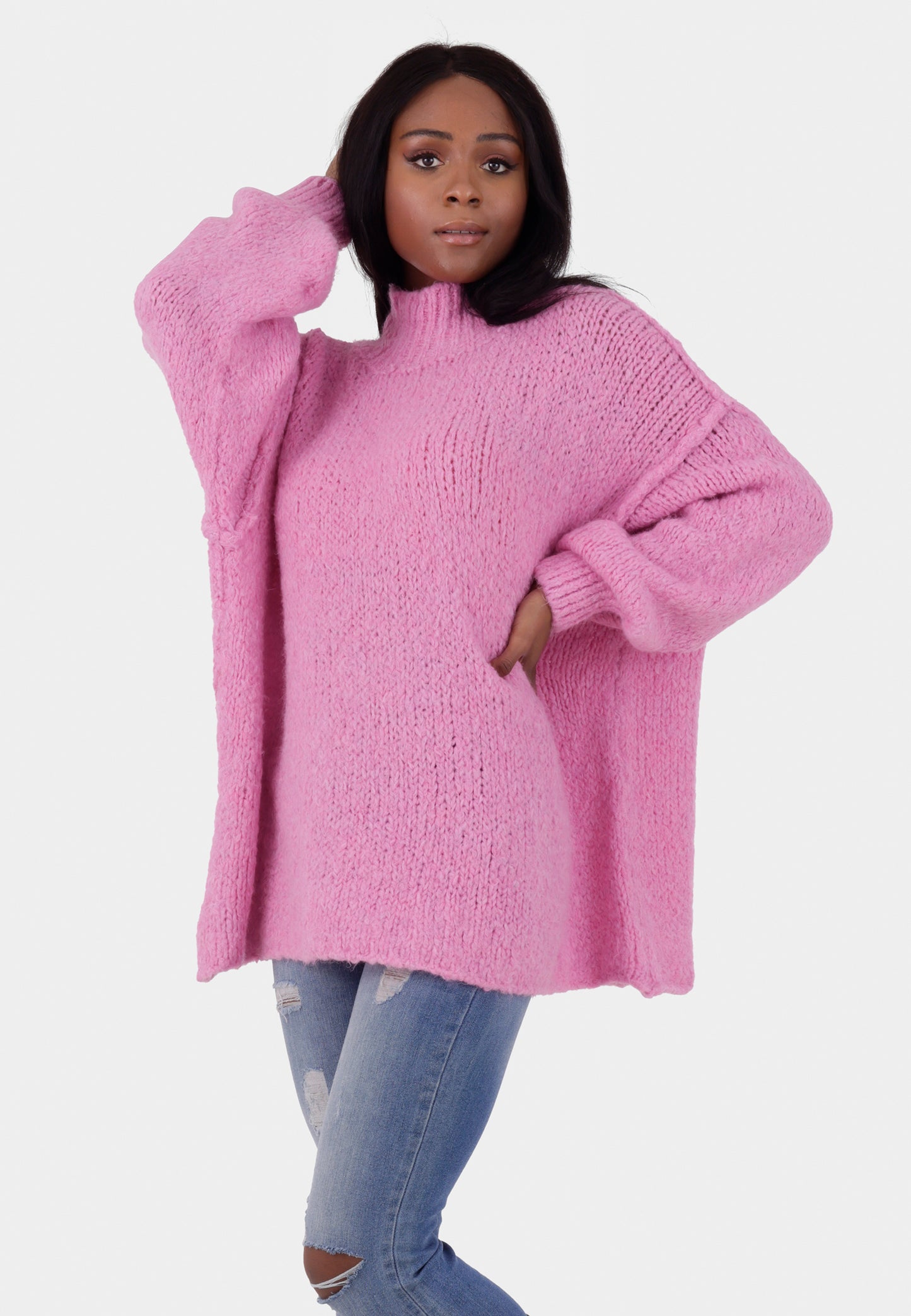 Oversized Strickpullover mit Stehkragen