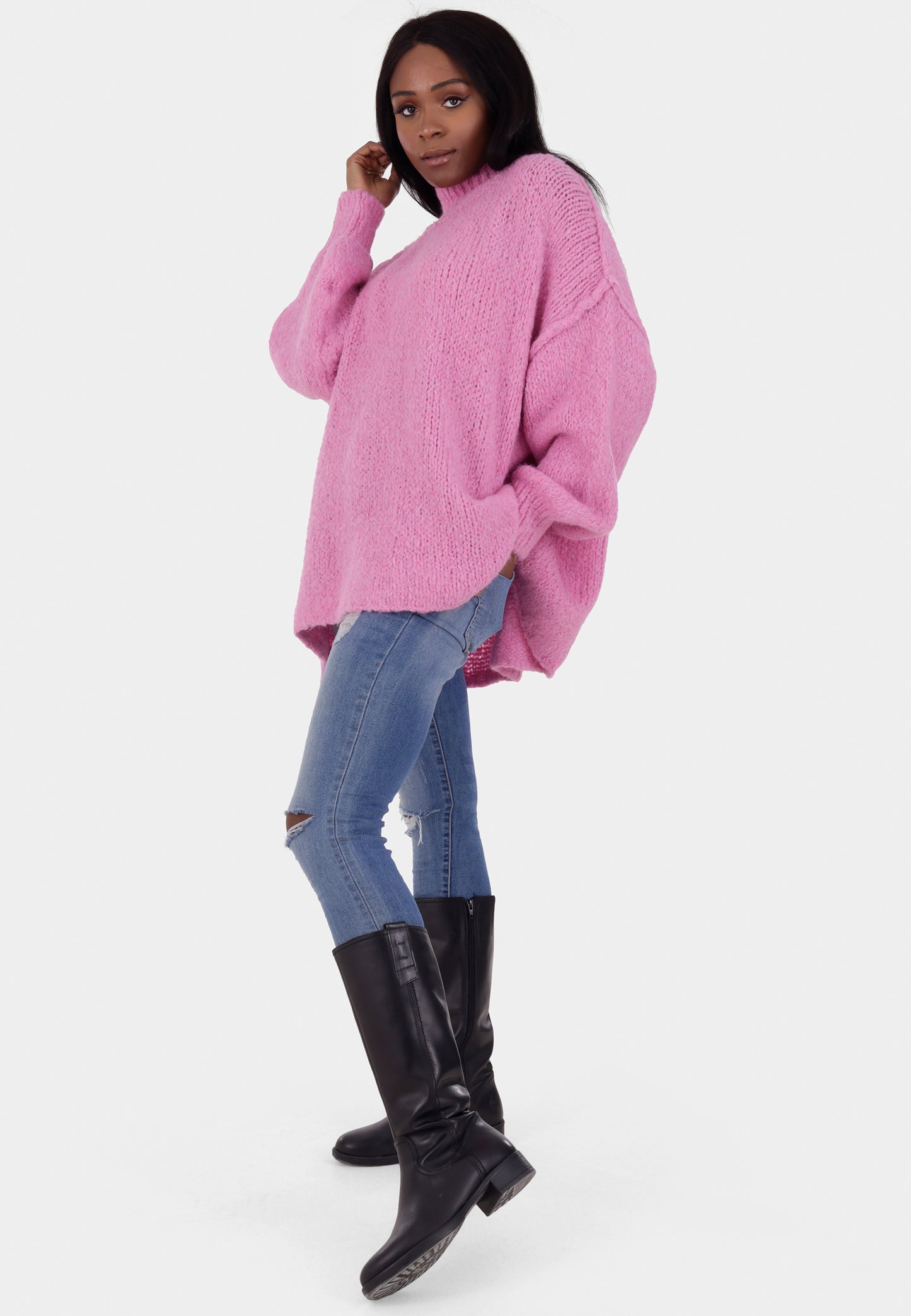 Oversized Strickpullover mit Stehkragen