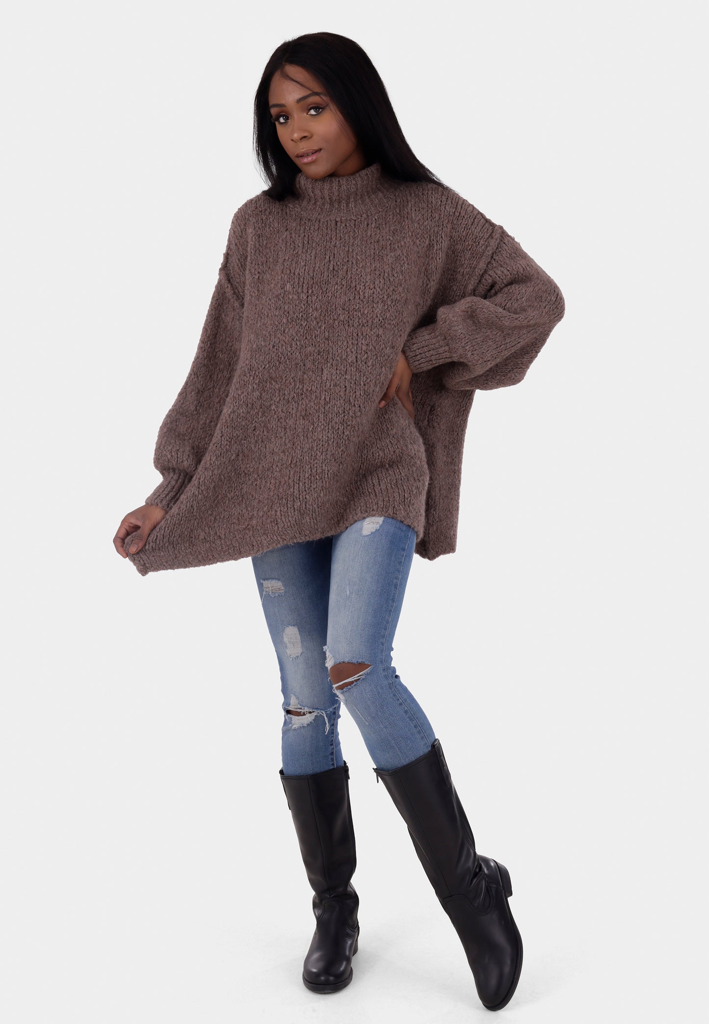 Oversized Strickpullover mit Stehkragen