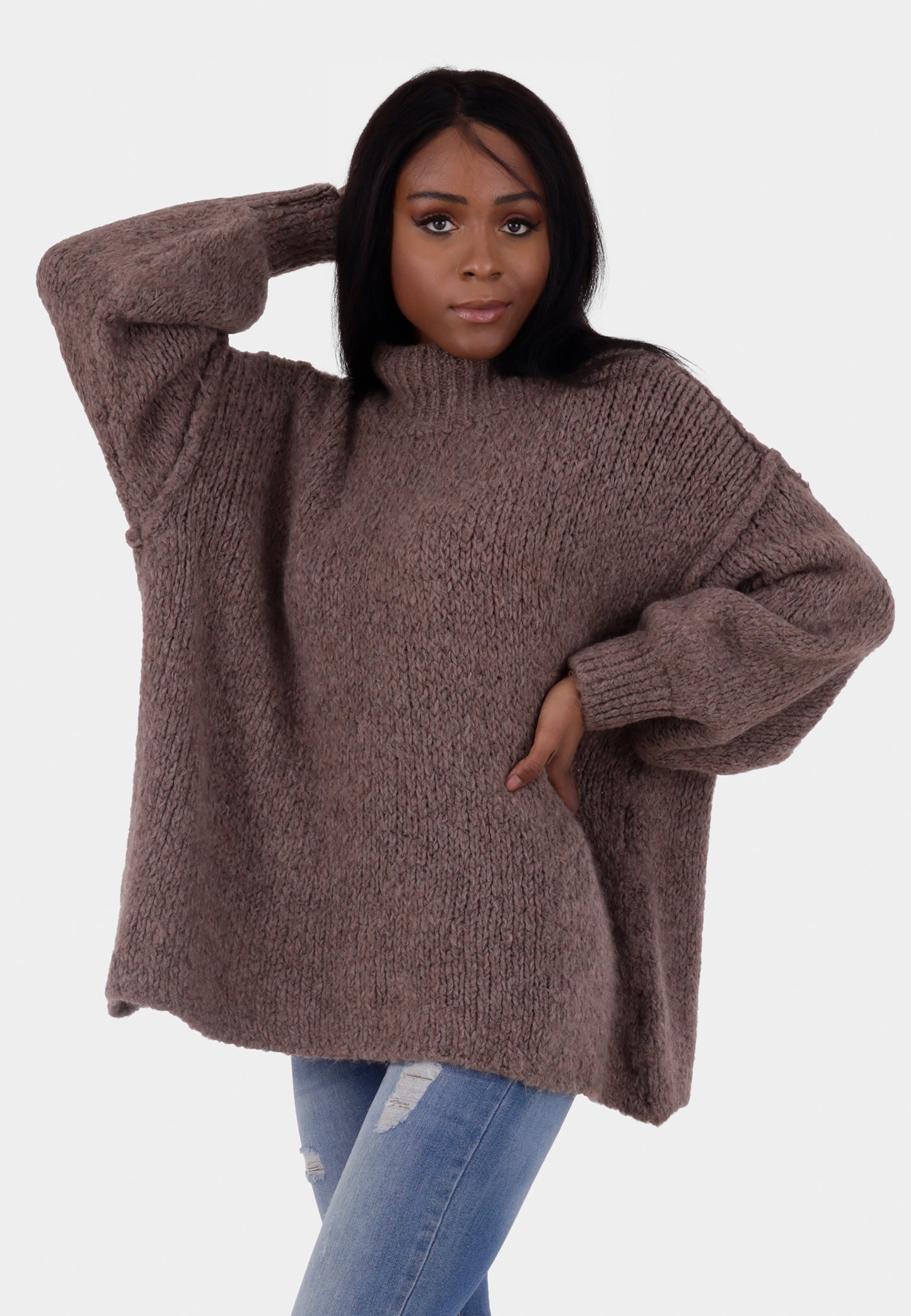 Oversized Strickpullover mit Stehkragen