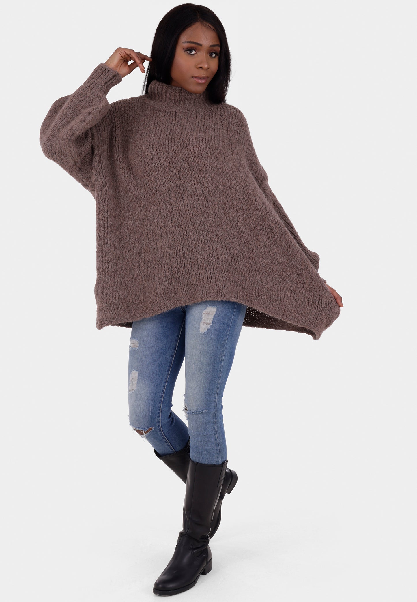 Oversized Strickpullover mit Stehkragen