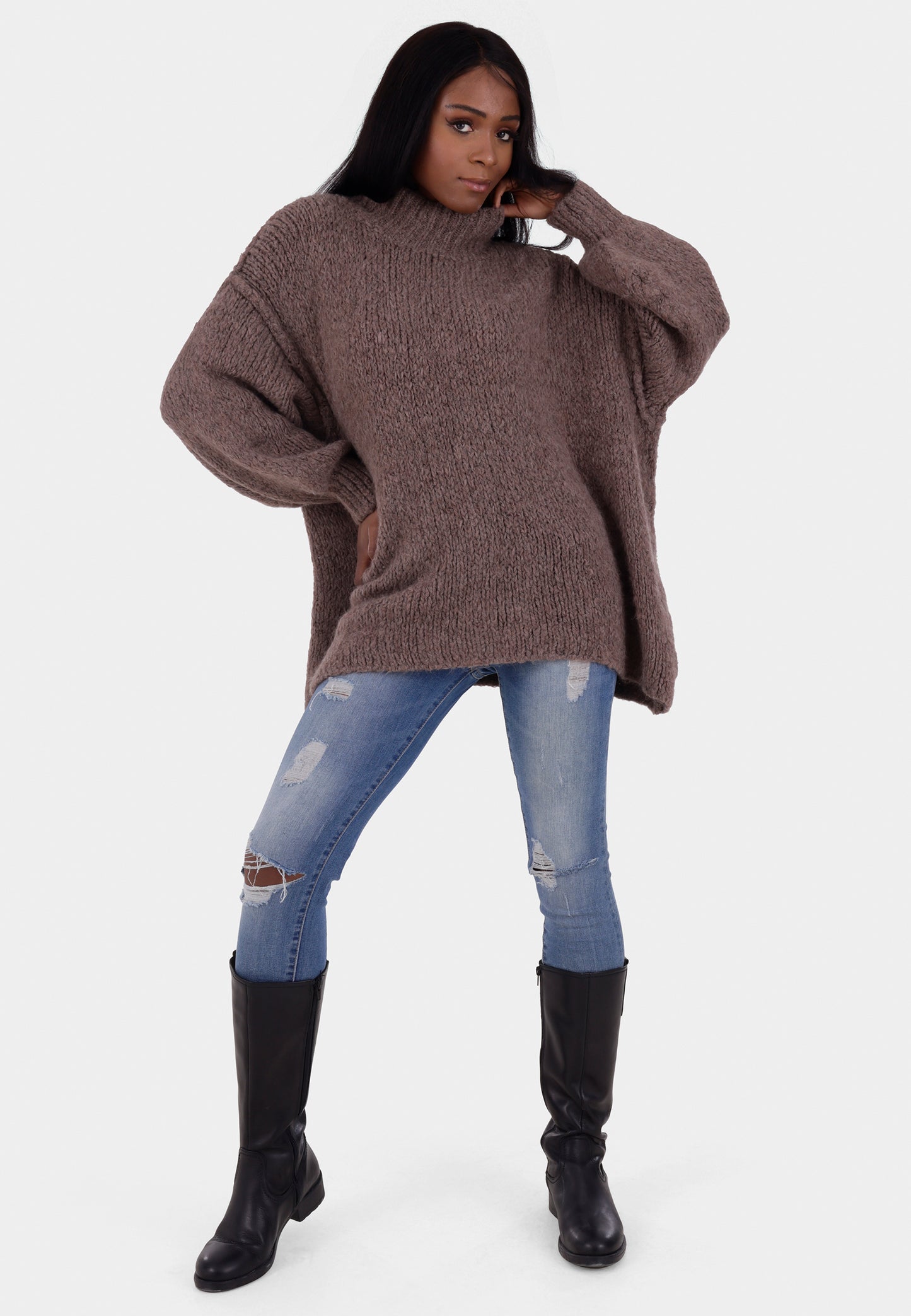 Oversized Strickpullover mit Stehkragen