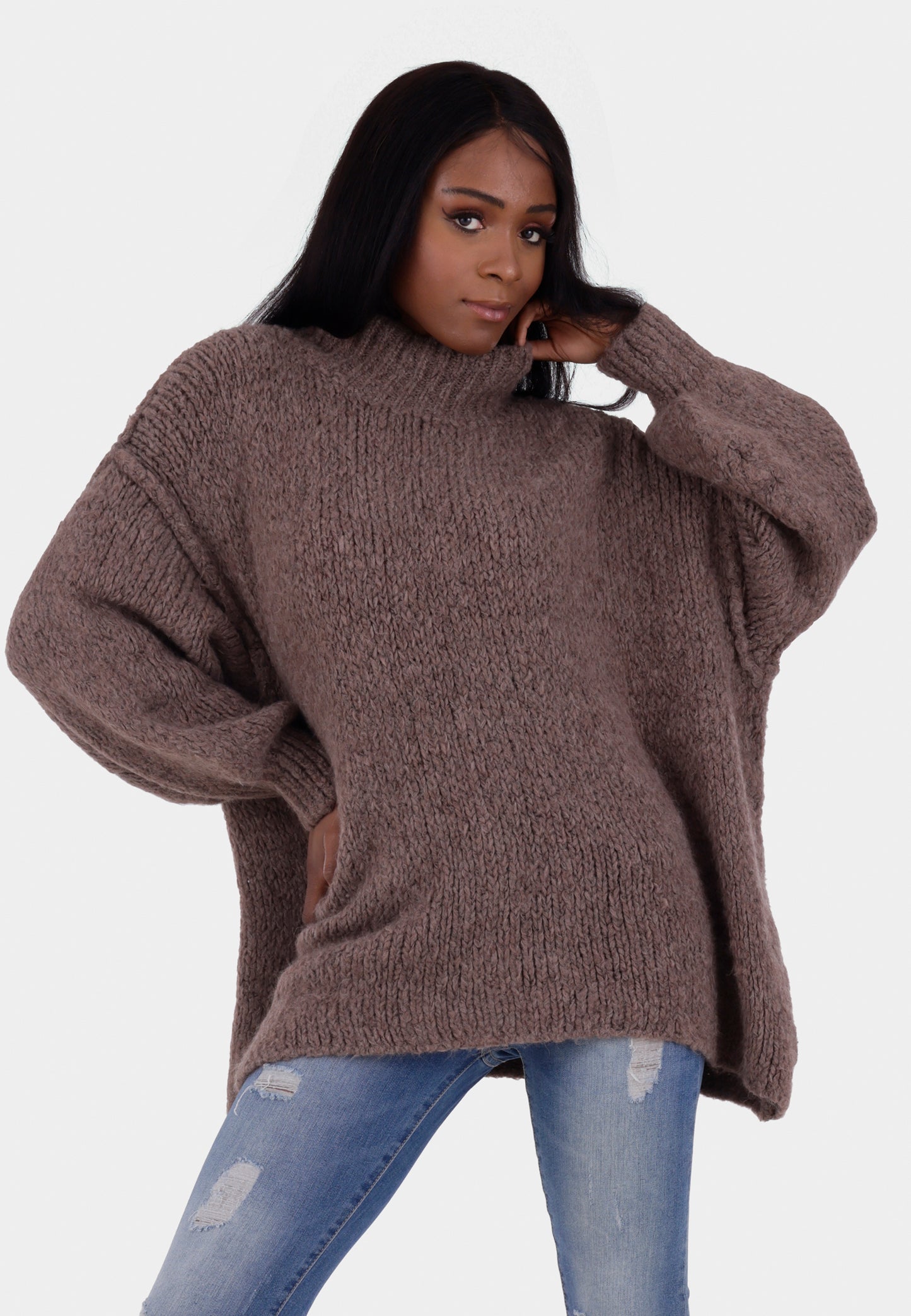 Oversized Strickpullover mit Stehkragen