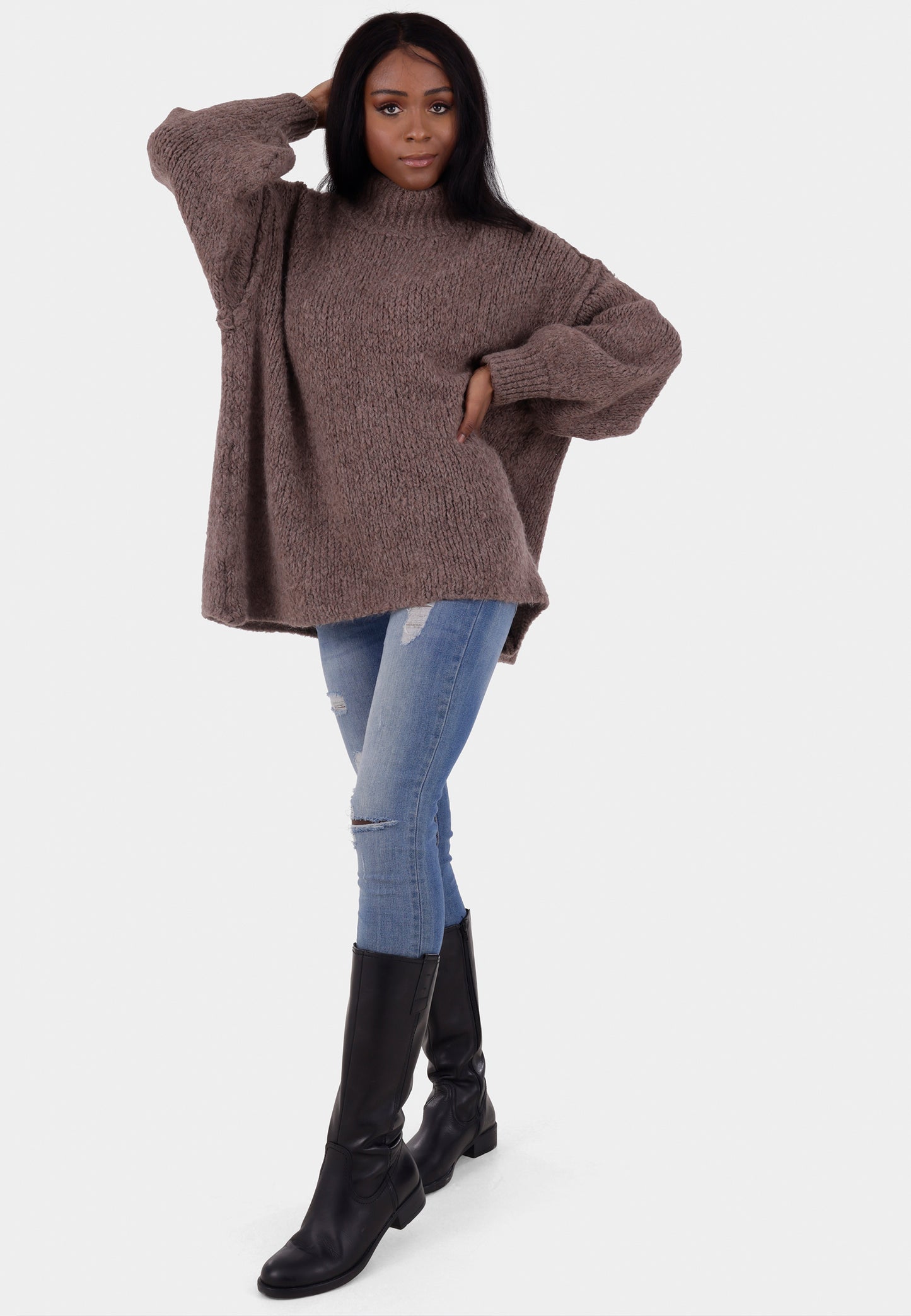 Oversized Strickpullover mit Stehkragen