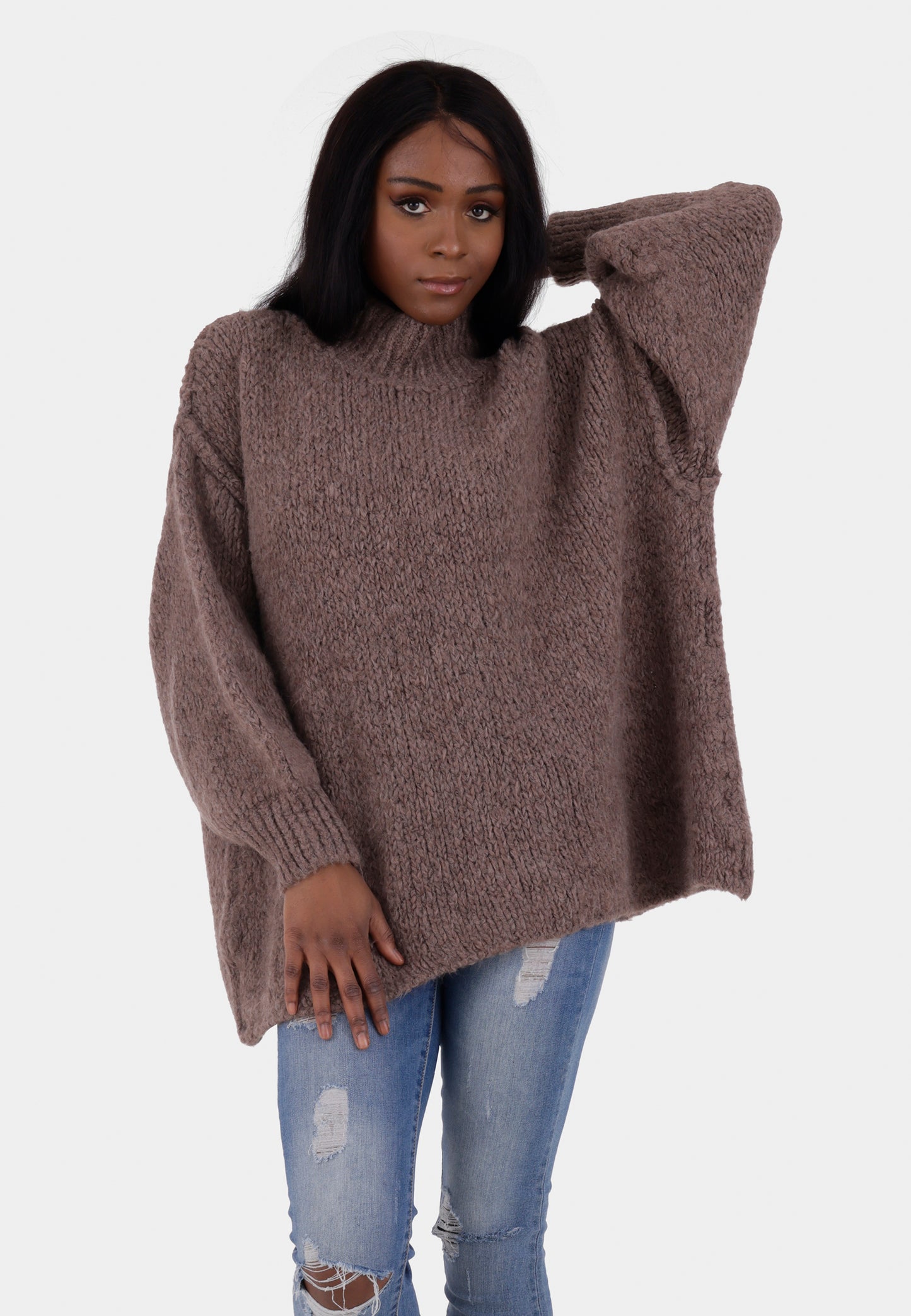 Oversized Strickpullover mit Stehkragen