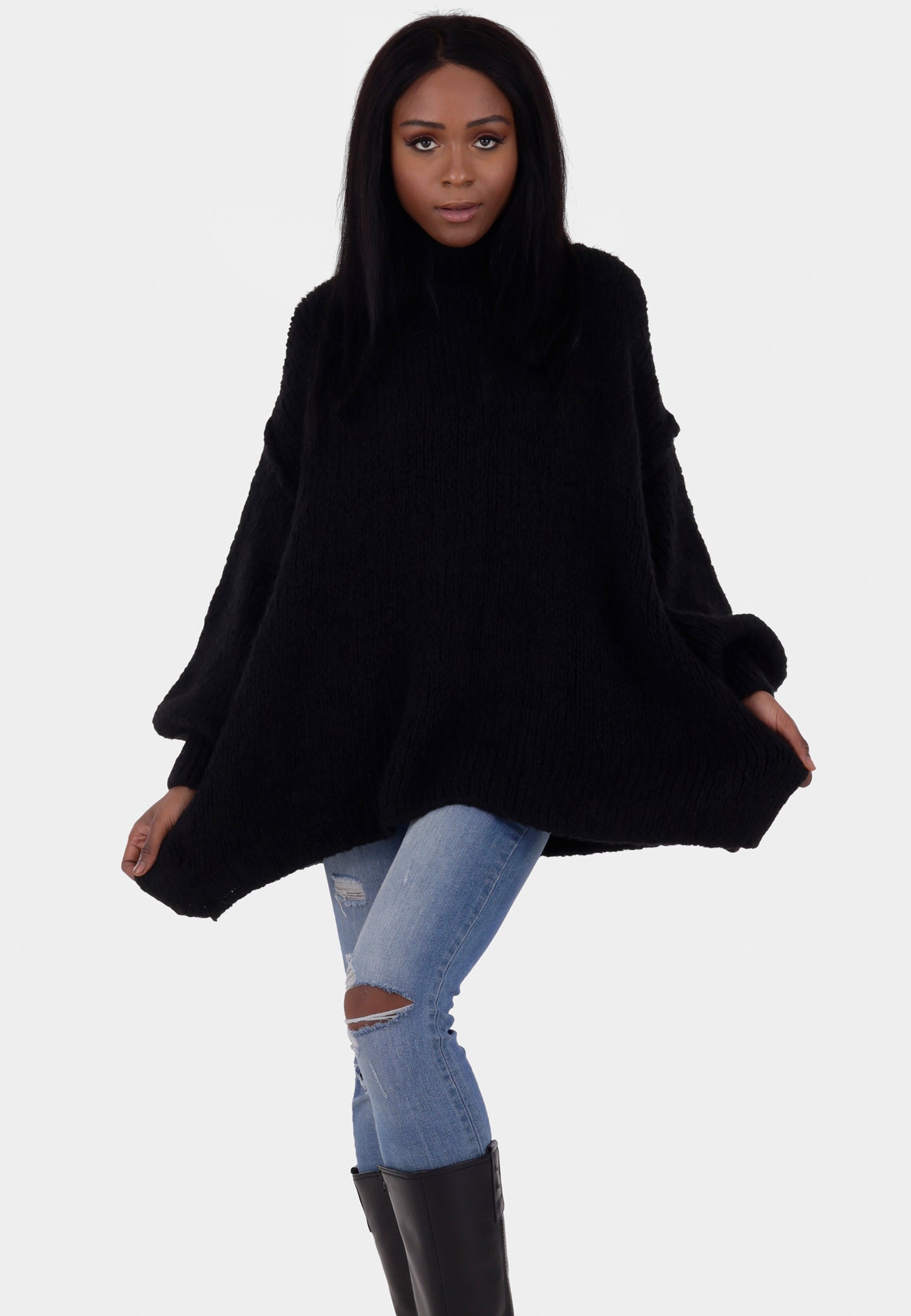 Oversized Strickpullover mit Stehkragen