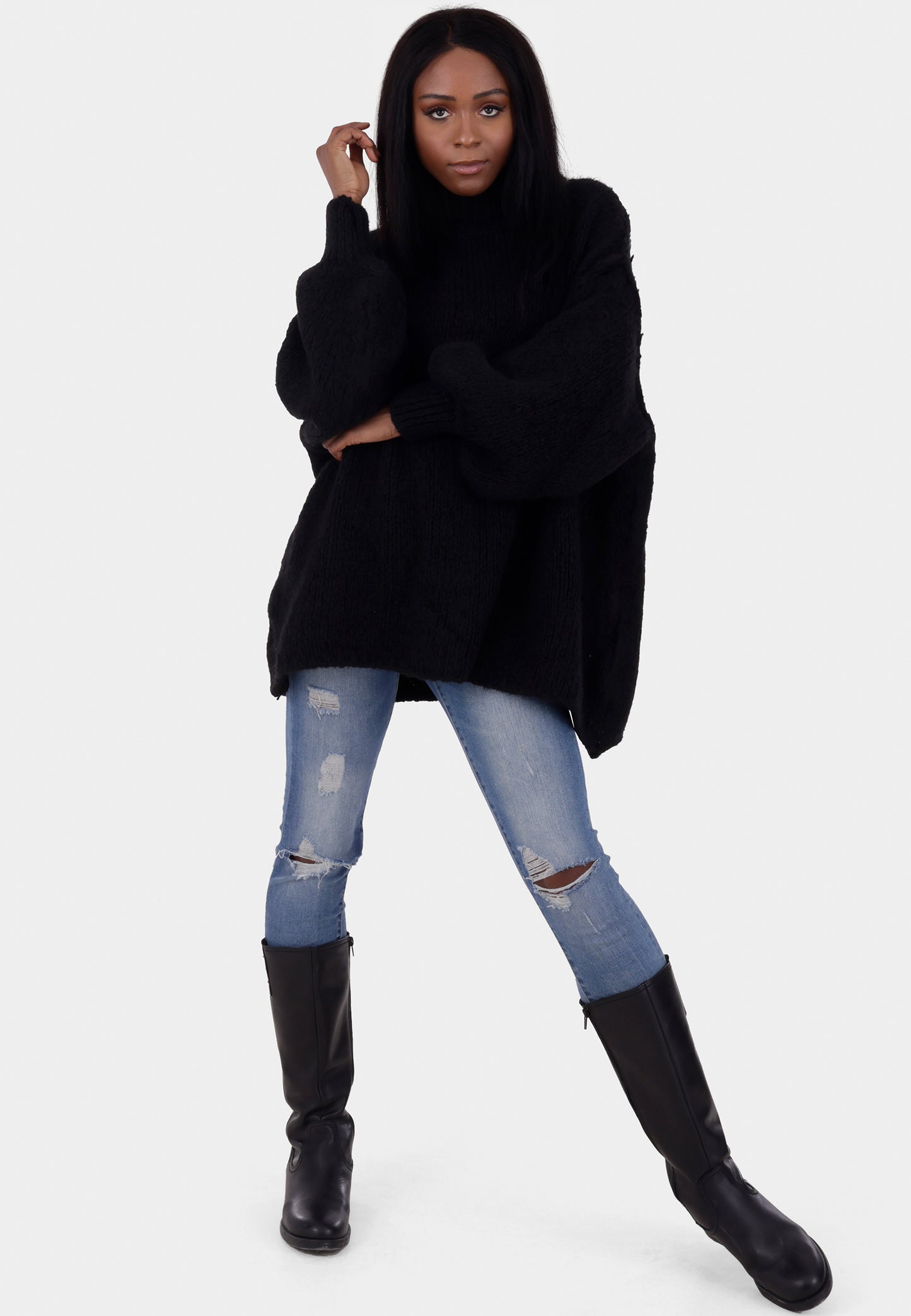 Oversized Strickpullover mit Stehkragen