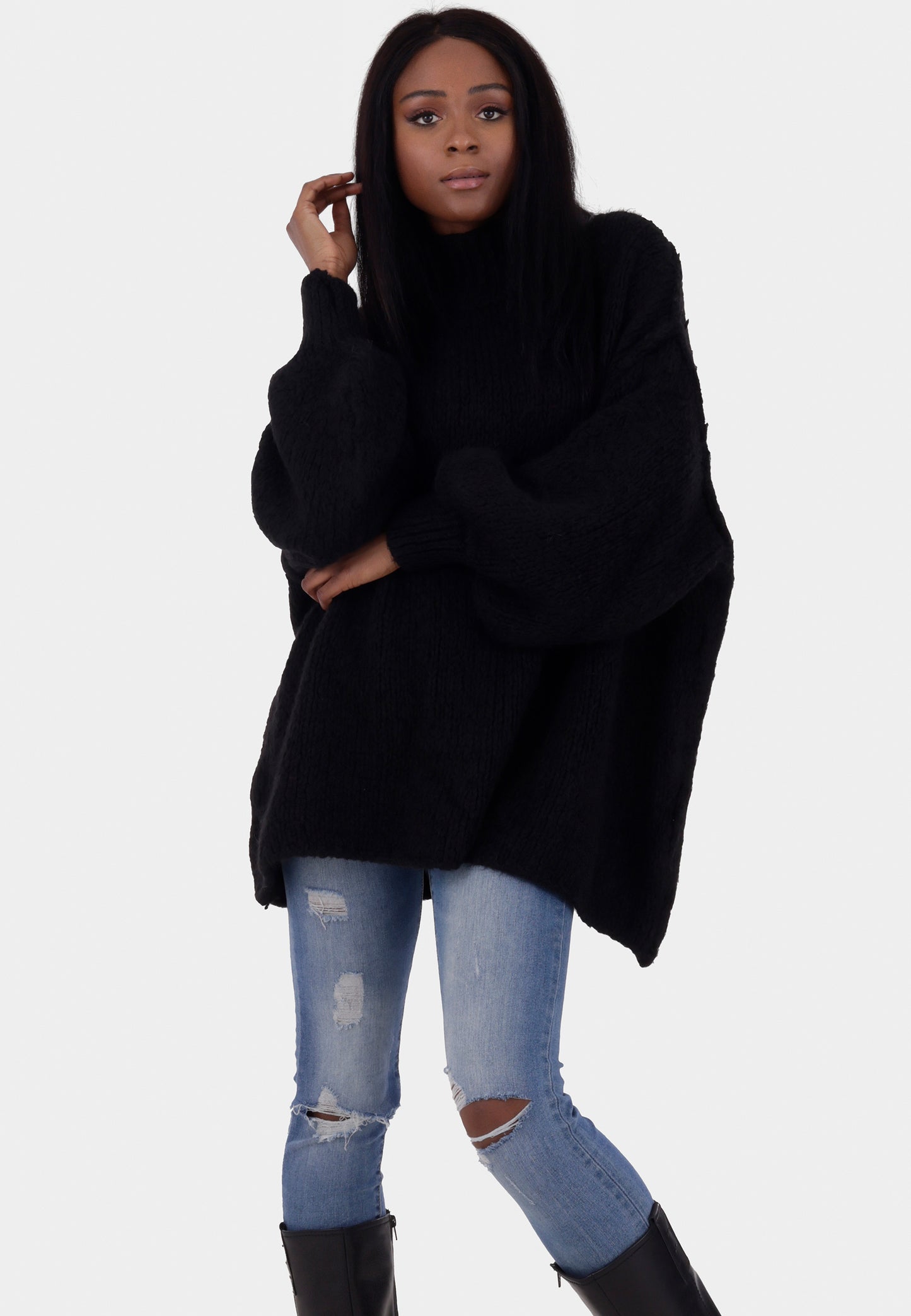Oversized Strickpullover mit Stehkragen
