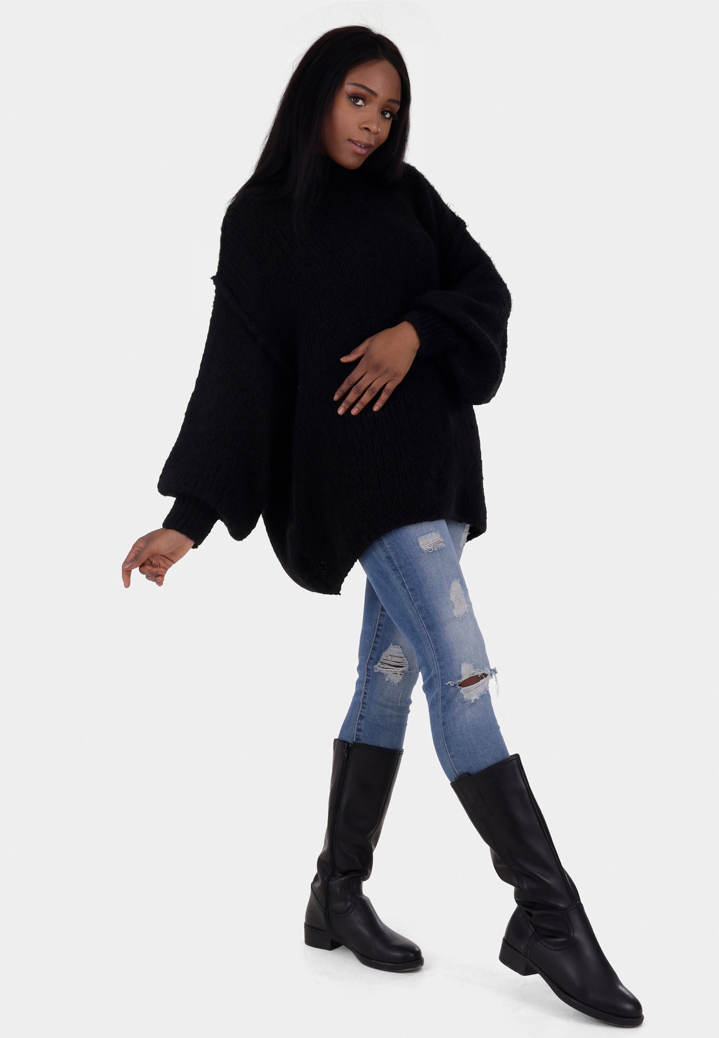 Oversized Strickpullover mit Stehkragen