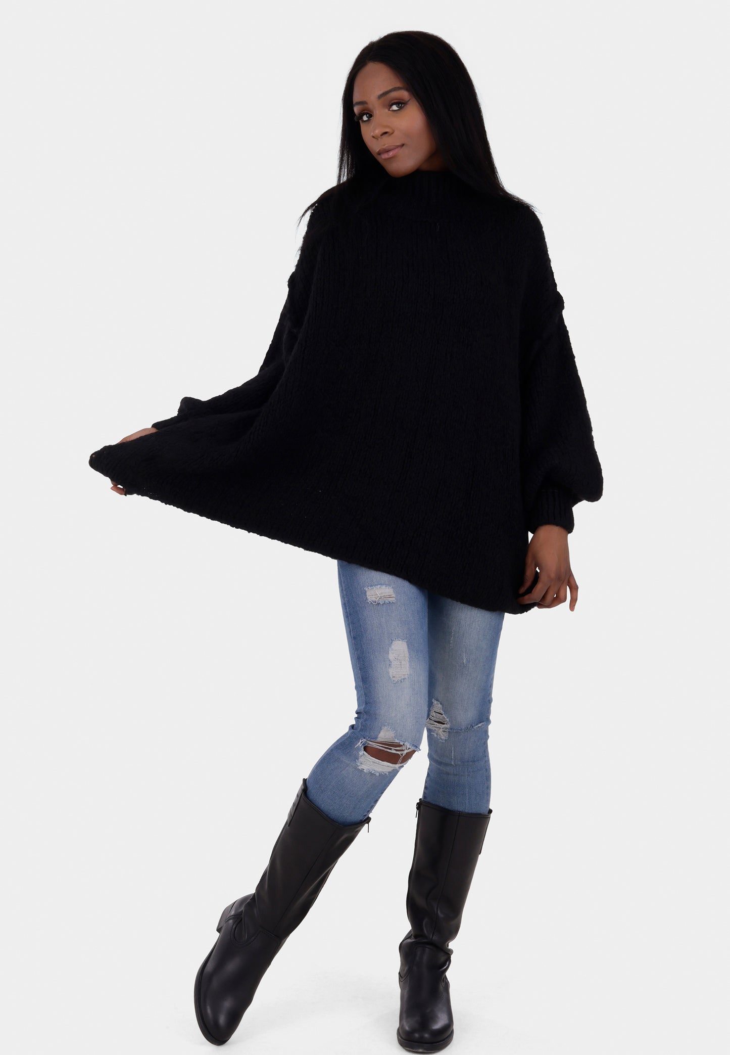 Oversized Strickpullover mit Stehkragen