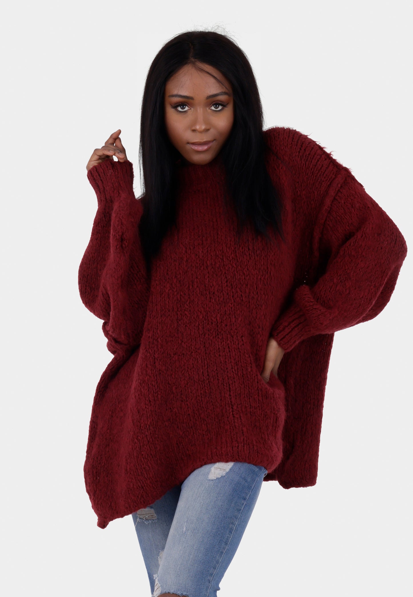 Oversized Strickpullover mit Stehkragen
