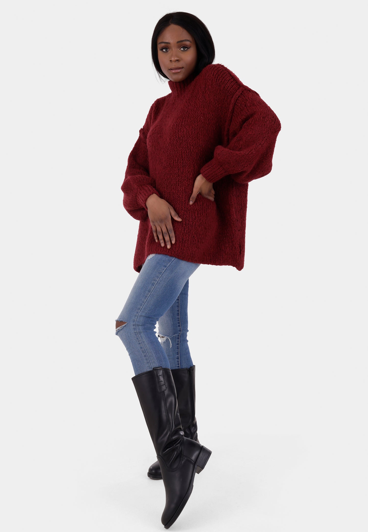 Oversized Strickpullover mit Stehkragen
