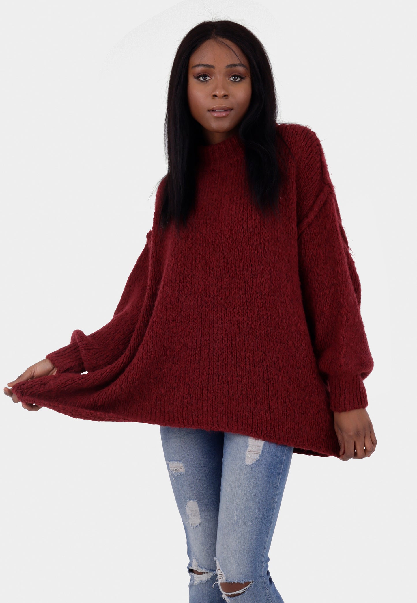 Oversized Strickpullover mit Stehkragen