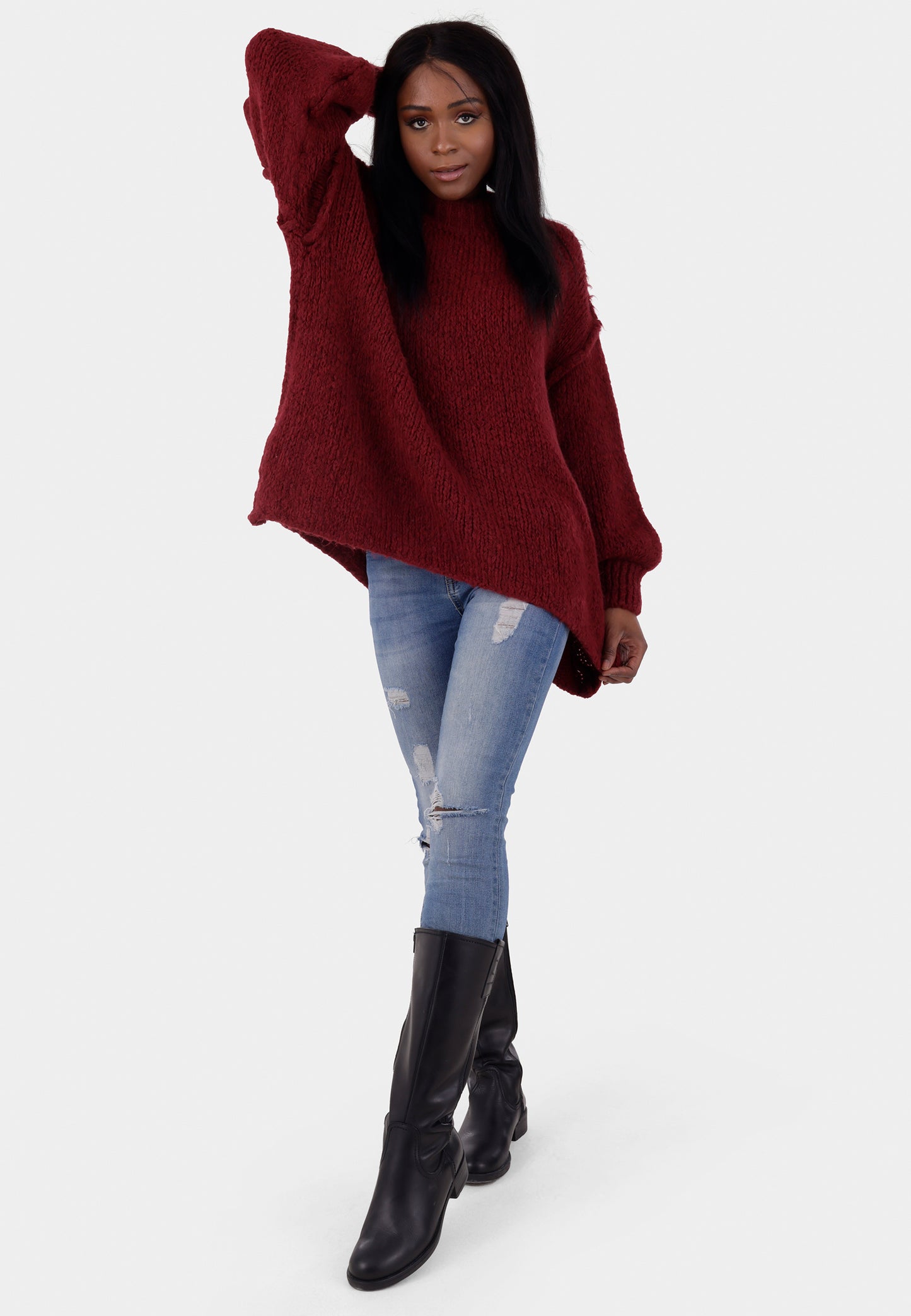 Oversized Strickpullover mit Stehkragen