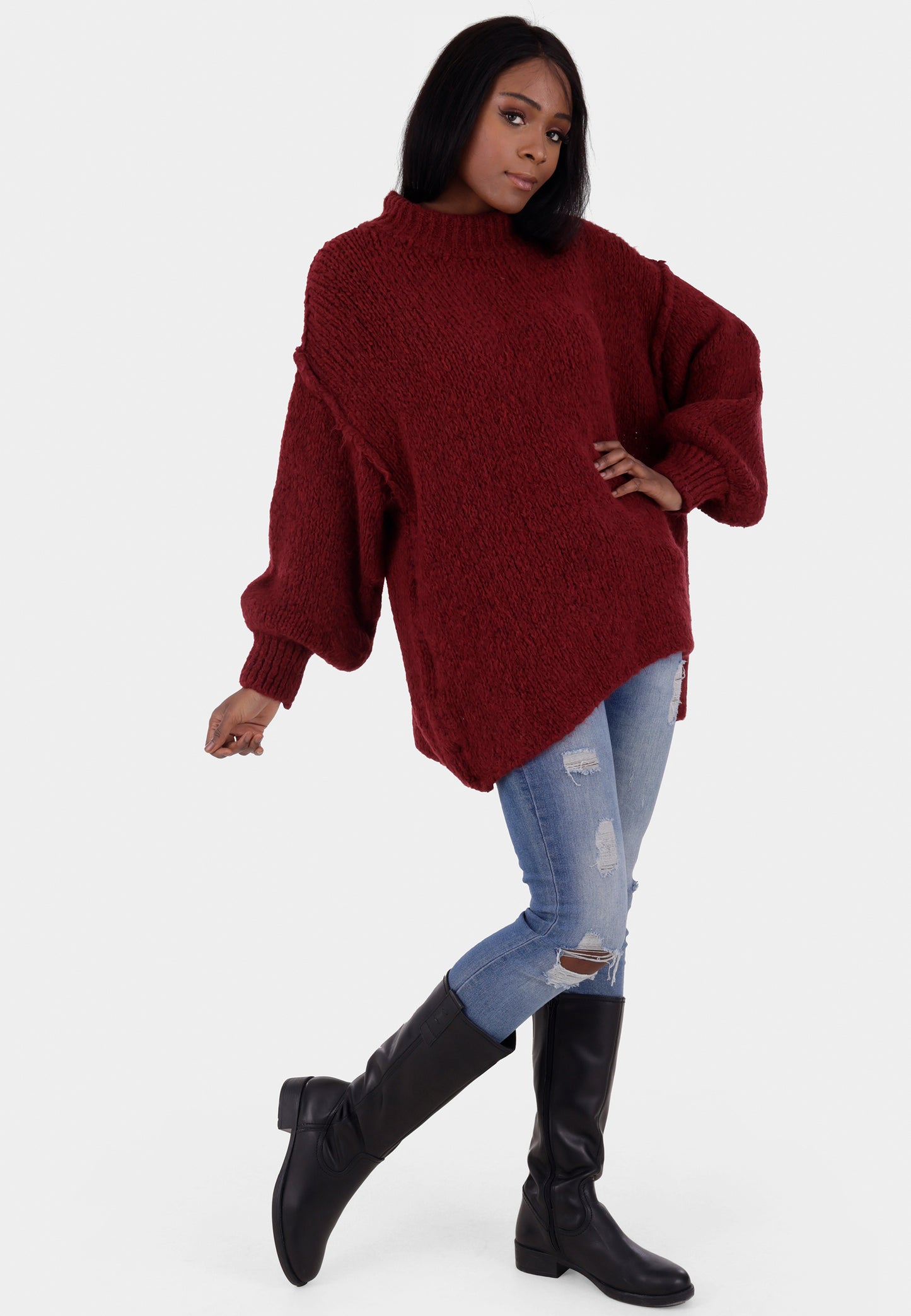 Oversized Strickpullover mit Stehkragen