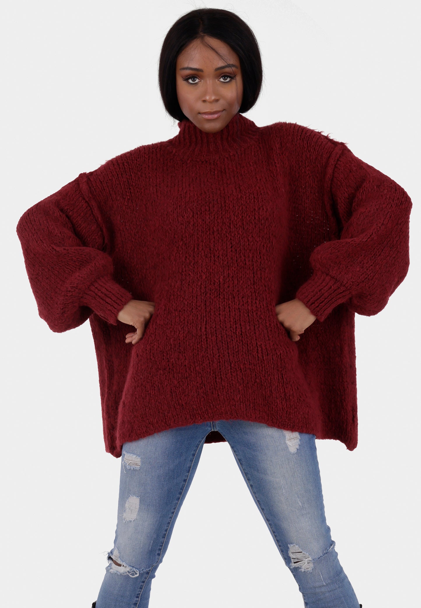 Oversized Strickpullover mit Stehkragen