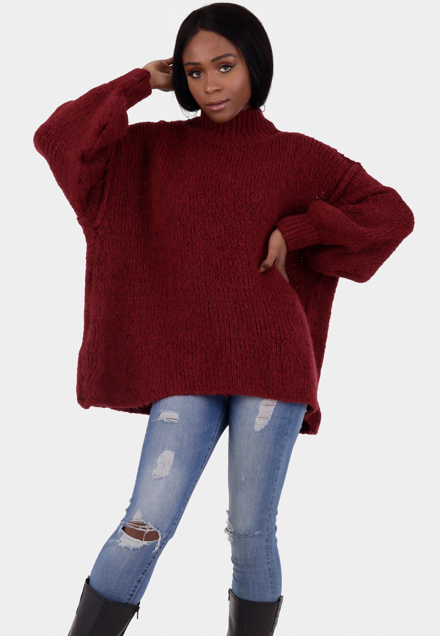 Oversized Strickpullover mit Stehkragen