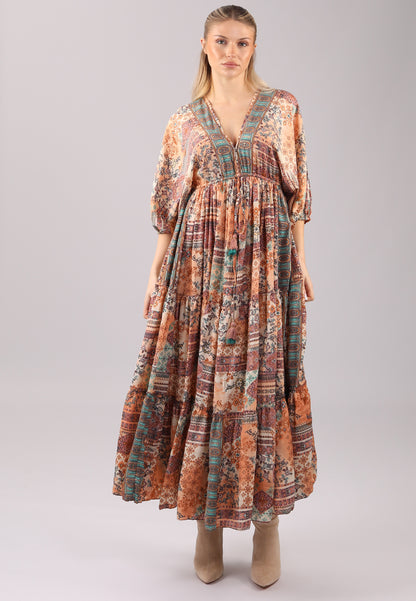 Boho-Chic Maxikleid mit tiefem Ausschnitt und Einschubtaschen