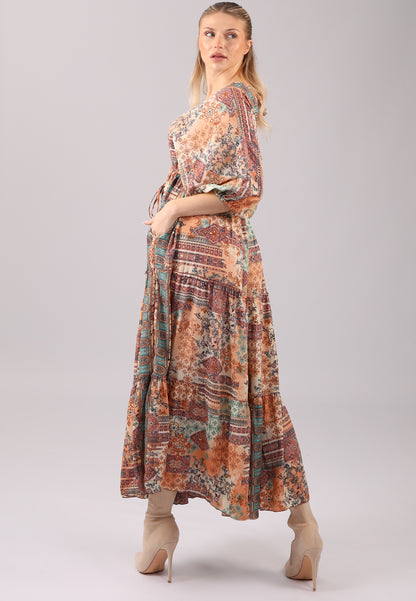 Boho-Chic Maxikleid mit tiefem Ausschnitt und Einschubtaschen