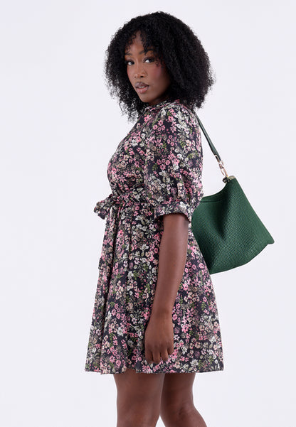 Minikleid mit Blumenprint und Bindegürtel – One Size (34–38)