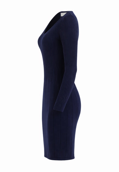 Strickkleid Elegantes Rippstrickkleid in Marineblau