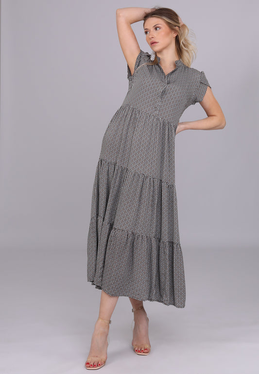 "Sommerliches Flair Viskosekleid mit kurzen Ärmeln und gestuftem Rock"