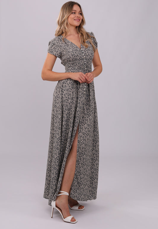 "Blumiges Viskose Maxikleid mit Seitenschlitz"