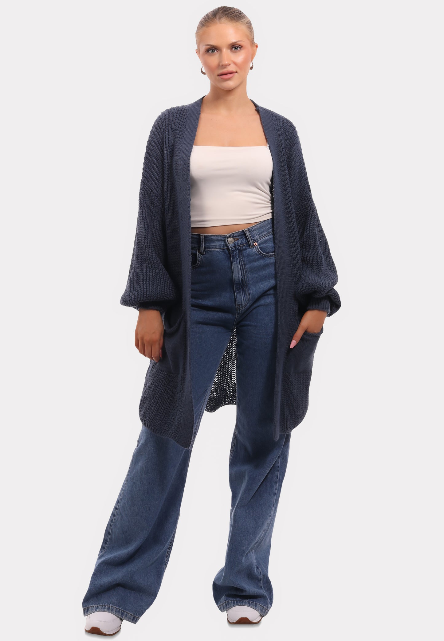 Cardigan mit Taschen in Unifarbe