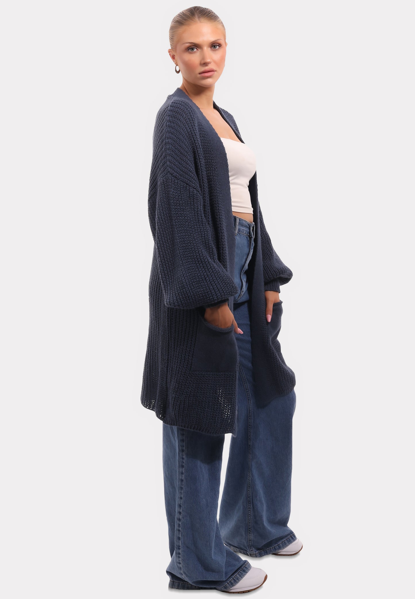 Cardigan mit Taschen in Unifarbe