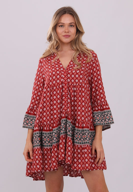 Traum Kleid in Rot mit Ethno-Mustern