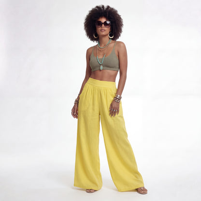 Leinenhose Palazzo Hose – mit elastischem Bund und Taschen