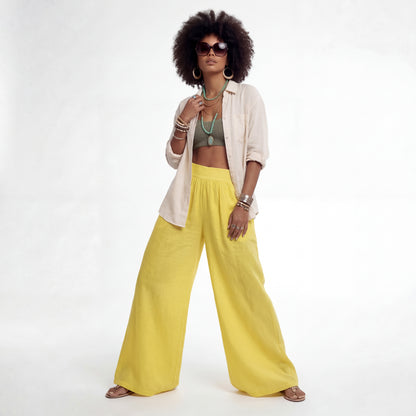 Leinenhose Palazzo Hose – mit elastischem Bund und Taschen