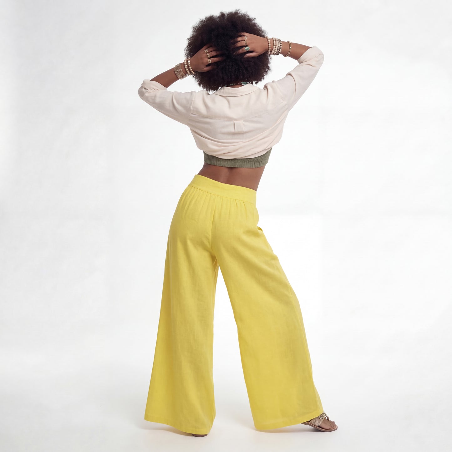 Leinenhose Palazzo Hose – mit elastischem Bund und Taschen