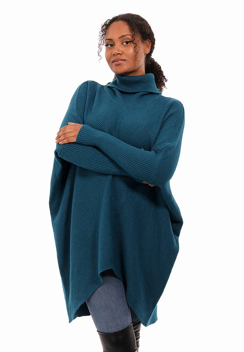 Longpullover Strickpullover asymmetrisch mit Rollkragen