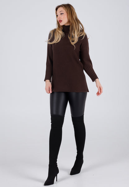 Strickpullover Feinstrick-Longpullover mit Stehkragen (One Size 34–42)