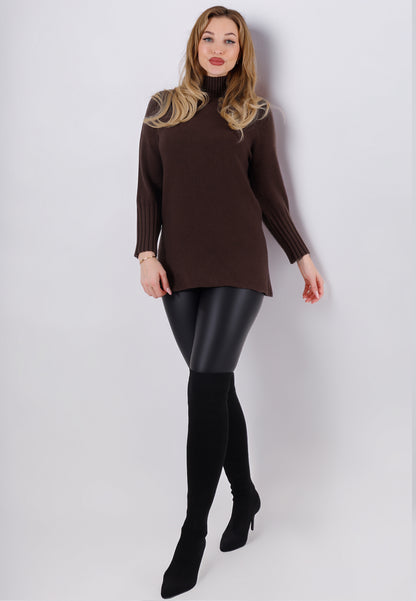 Strickpullover Feinstrick-Longpullover mit Stehkragen (One Size 34–42)