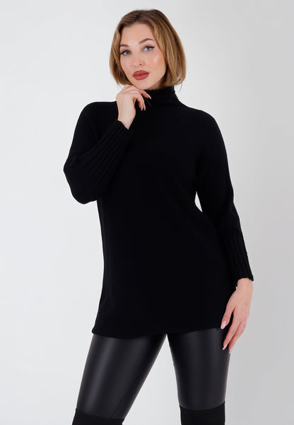 Strickpullover Feinstrick-Longpullover mit Stehkragen (One Size 34–42)