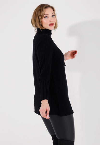 Strickpullover Feinstrick-Longpullover mit Stehkragen (One Size 34–42)