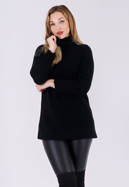 Strickpullover Feinstrick-Longpullover mit Stehkragen (One Size 34–42)